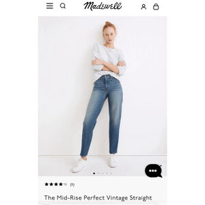 Women's Madewell Mid-Rise‎ Perfect Vintage Straight Jeans Black Size 27 0008 B1